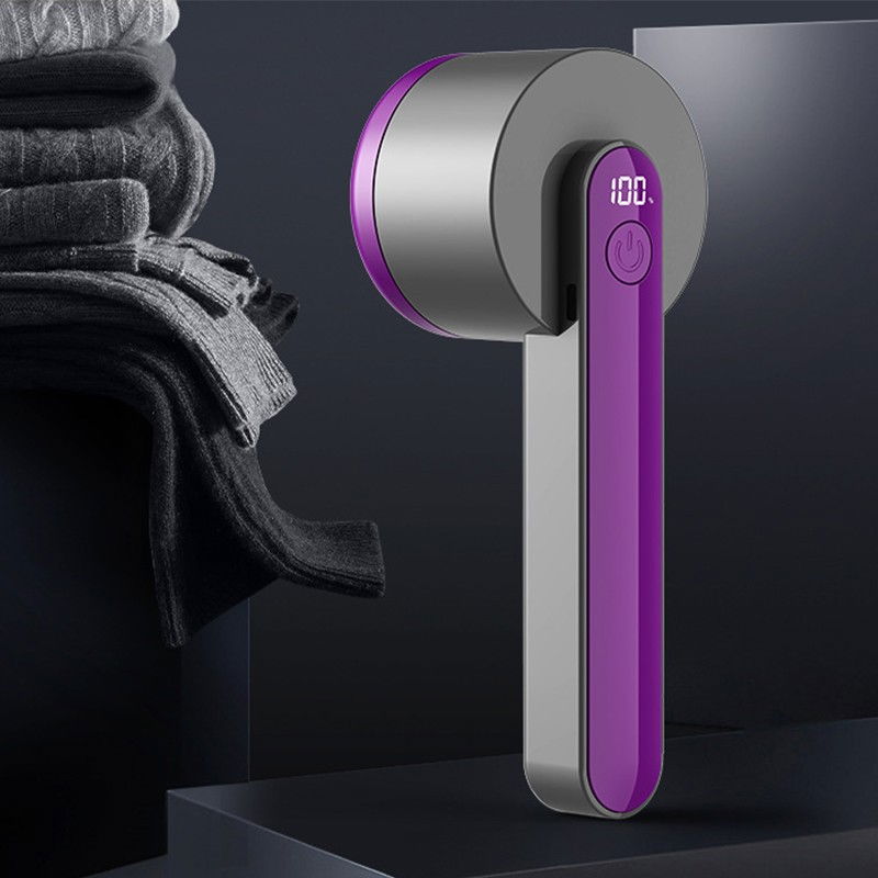 Aparat pentru curatat scame, par si praf, trimmer pentru diferite tipuri de material, cu lame din otel inoxidabil, maner ergonomic, incarcare prin usb, negru mov [2]