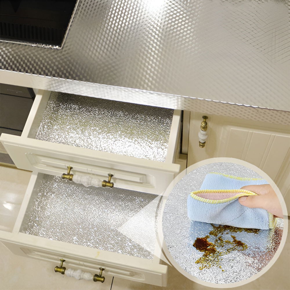 Autocolant pentru bucătărie, tip folie de aluminiu, rezistent la ulei, umezeală, temperaturi inalte, pentru dulapuri, perete, blat, argintiu, 60cm x 1m [3]