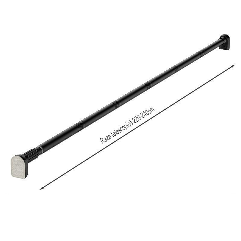 Bara telescopica multifunctionala, din otel inoxidabil si abs, utilizare universala, extensie 220 - 240 cm, fara perforare perete, negru [10]