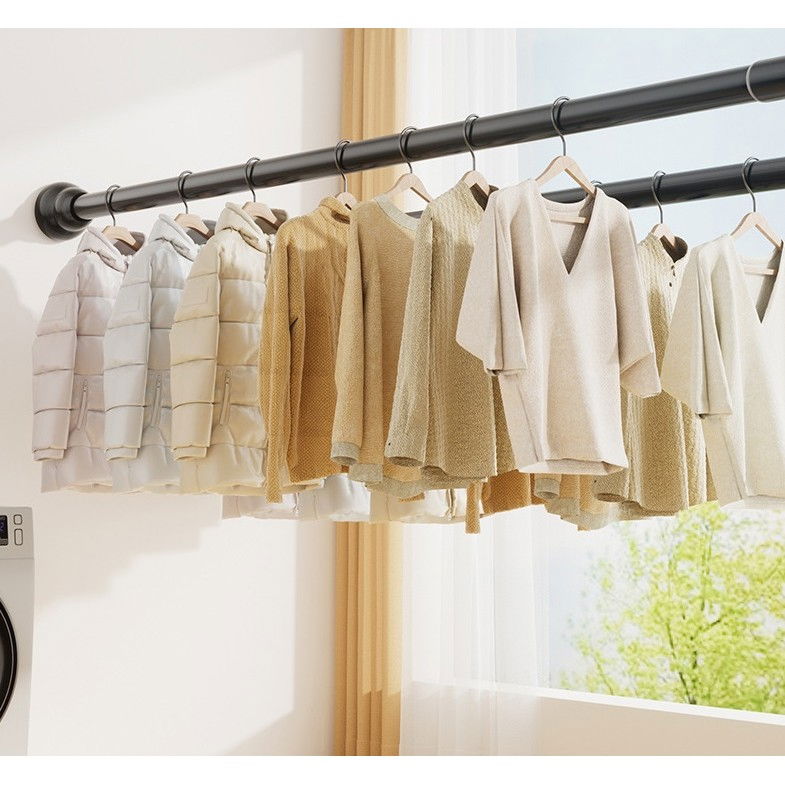 Bara telescopica multifunctionala, din otel inoxidabil, utilizare universala, retractabila 107 - 195 cm, fara perforare perete, negru [9]