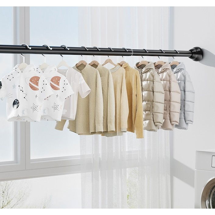 Bara telescopica multifunctionala, din otel inoxidabil, utilizare universala, retractabila 107 - 195 cm, fara perforare perete, negru [5]