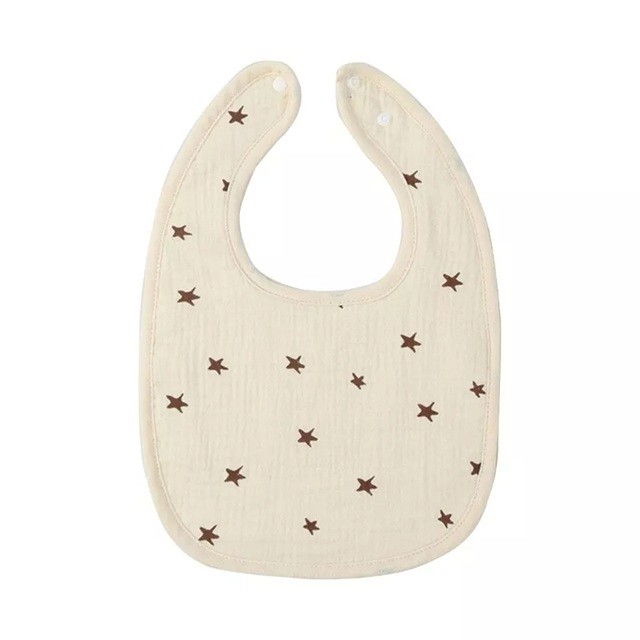 Baveta in forma de u, din bumbac, pentru copii 0-12 luni, rezistenta la apa, cu capse, model cu stelute,  21x30 cm, crem [1]