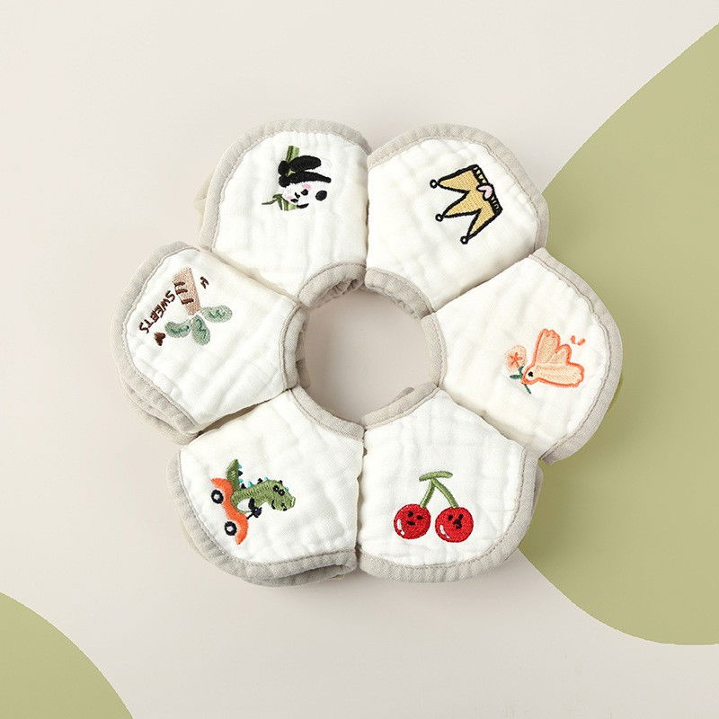 Baveta tip floare, din bumbac, pentru copii 0-12 luni, rezistenta la apa, 8 straturi, model tricotat cu panda, 26 x 29 cm, alb [6]