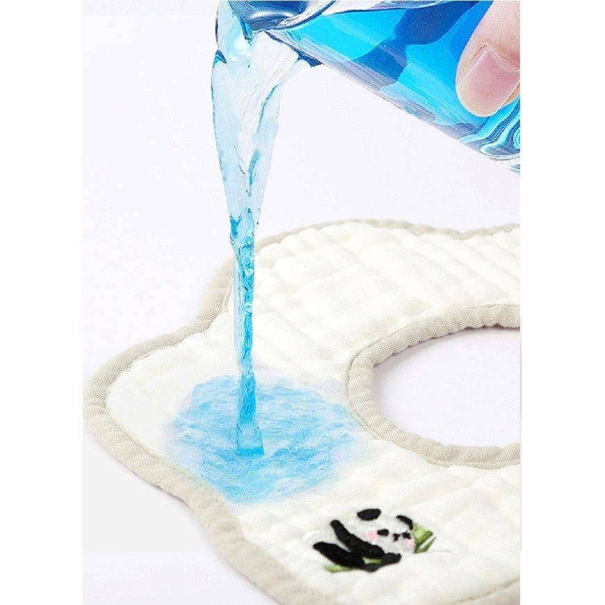 Baveta tip floare, din bumbac, pentru copii 0-12 luni, rezistenta la apa, 8 straturi, model tricotat cu panda, 26 x 29 cm, alb [5]