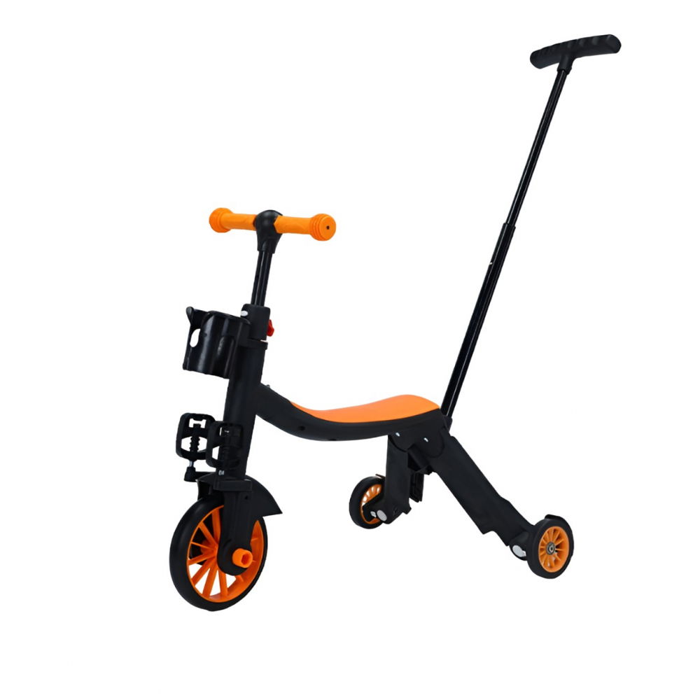 Bicicleta 8 in 1, transformabila, multifunctionala, reglare inaltime, cu maner de impingere detasabil, tricicleta, trotineta, 3 roti, pedale, cosulet, 3-6 ani, portocaliu [1]