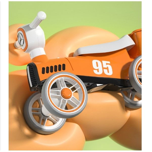 Bicicleta fara pedale pentru copii  cu lumini si muzica, 4 roti, varsta 1-3 ani, material pp, 63 x24 x41 cm, portocaliu [6]