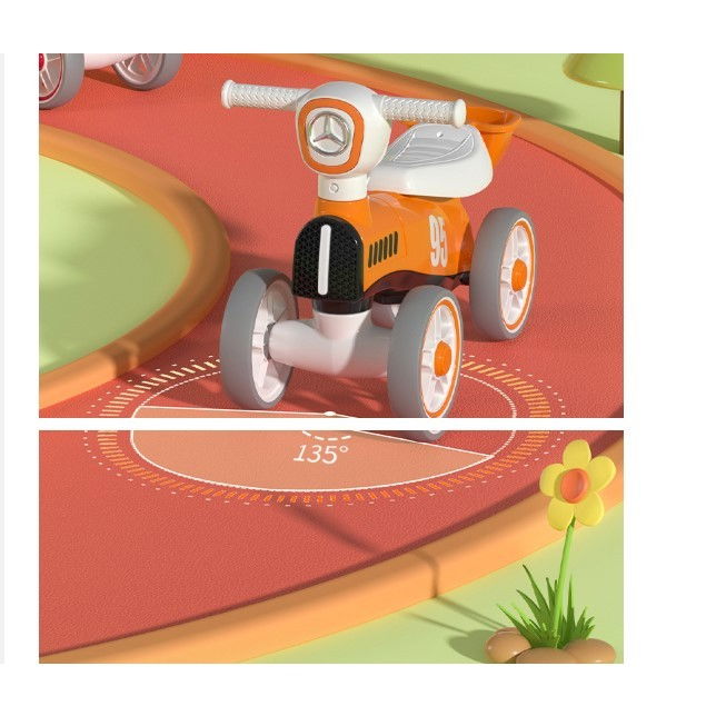 Bicicleta fara pedale pentru copii  cu lumini si muzica, 4 roti, varsta 1-3 ani, material pp, 63 x24 x41 cm, portocaliu [5]