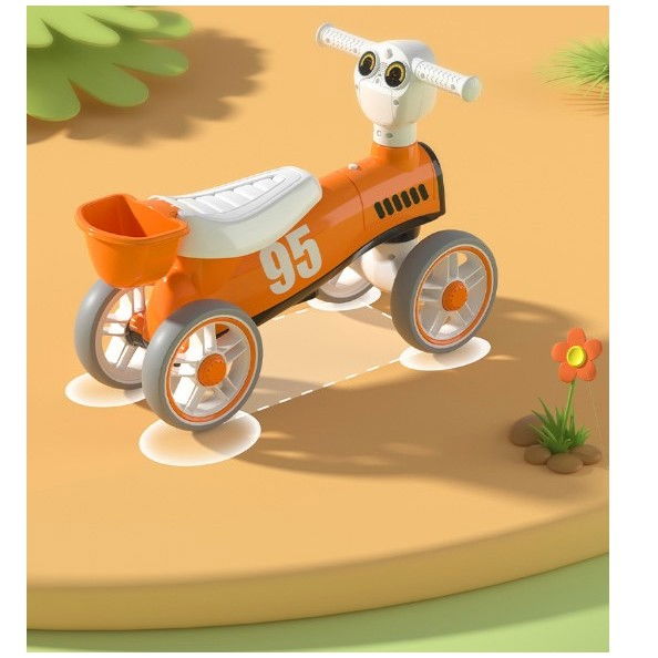 Bicicleta fara pedale pentru copii  cu lumini si muzica, 4 roti, varsta 1-3 ani, material pp, 63 x24 x41 cm, portocaliu [7]