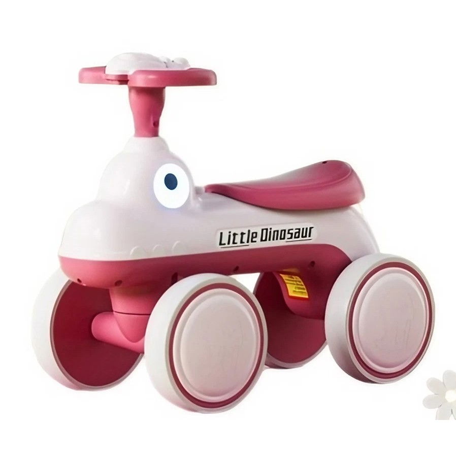 Bicicleta pentru copii, fara pedale, cu patru roti, din plastic rezistent, fara bpa, cu muzica si lumini, model dinozaur, 50x27x40 cm, roz [1]