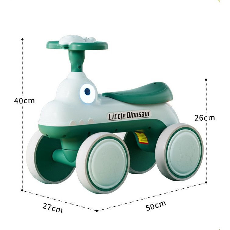 Bicicleta pentru copii, fara pedale, cu patru roti, din plastic rezistent, fara bpa, cu muzica si lumini, model dinozaur, 50x27x40 cm, verde [4]