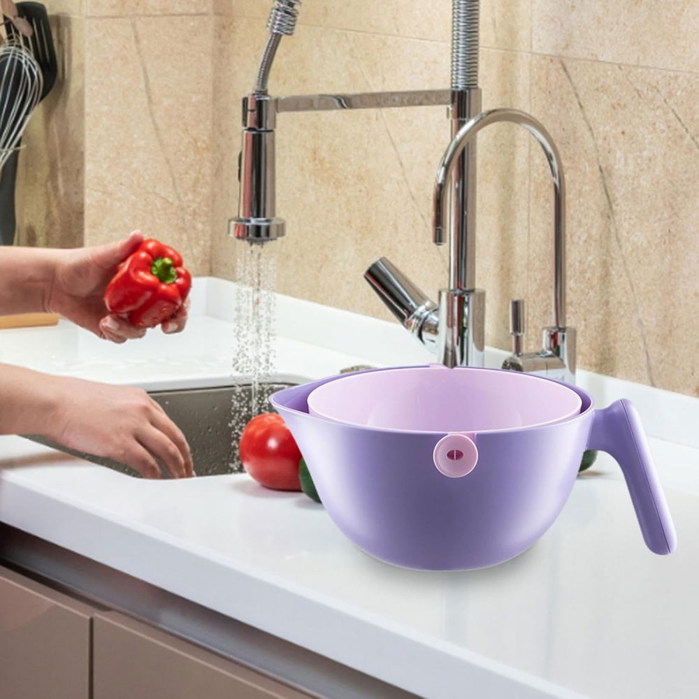 Bol cu doua straturi, pentru fructe, legume, cu cos de scurgere a apei, 2l, din abs+pp, 29.9 x 22.5 x 11.8 cm, mov [4]