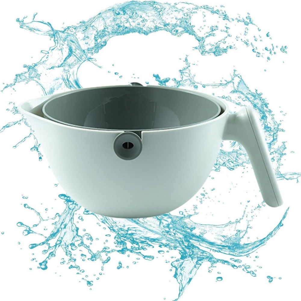 Bol cu doua straturi, pentru fructe, legume, cu cos de scurgere a apei, 2l, din abs+pp, 29.9 x 22.5 x 11.8 cm, verde [6]