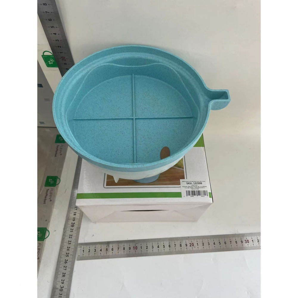 Bol feliator pentru salata, castron multifunctional pentru legume si fructe, pentru spalat si taiat legumele, cu scurgere si tocator, ergonomic, protectie pentru maini, 21x18.5x11.5 cm, albastru [2]