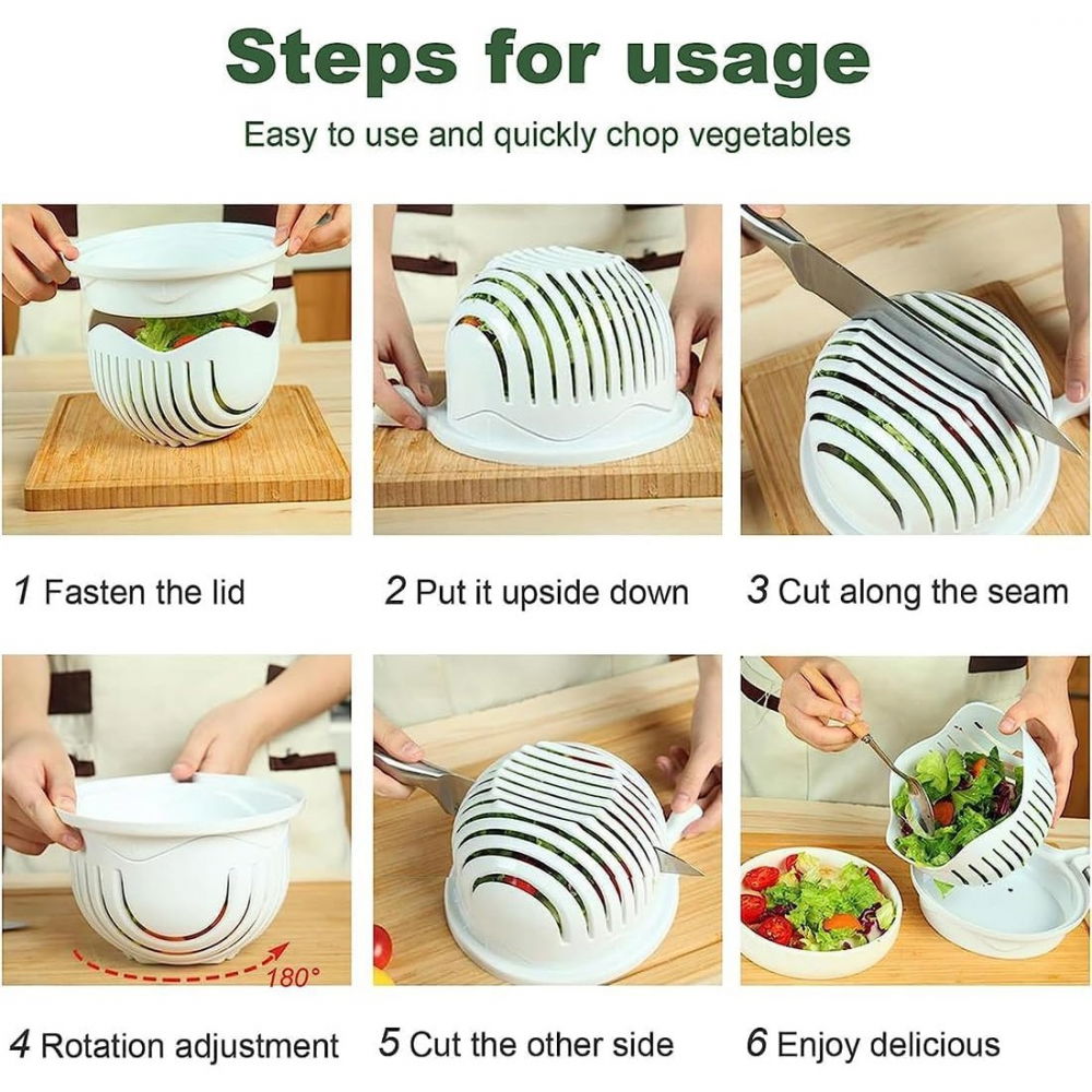 Bol feliator pentru salata, castron multifunctional pentru legume si fructe, pentru spalat si taiat legumele, cu scurgere si tocator, ergonomic, protectie pentru maini, 21x18.5x11.5 cm, alb [9]