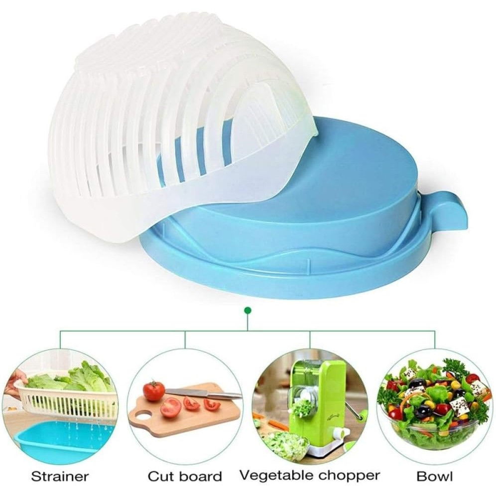 Bol feliator pentru salata, castron multifunctional pentru legume si fructe, pentru spalat si taiat legumele, cu scurgere si tocator, ergonomic, protectie pentru maini, 21x18.5x11.5 cm, albastru [6]