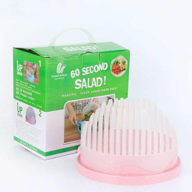 Bol feliator pentru salata, castron multifunctional pentru legume si fructe, pentru spalat si taiat legumele, cu scurgere si tocator, ergonomic, protectie pentru maini, 21x18.5x11.5 cm, roz [8]