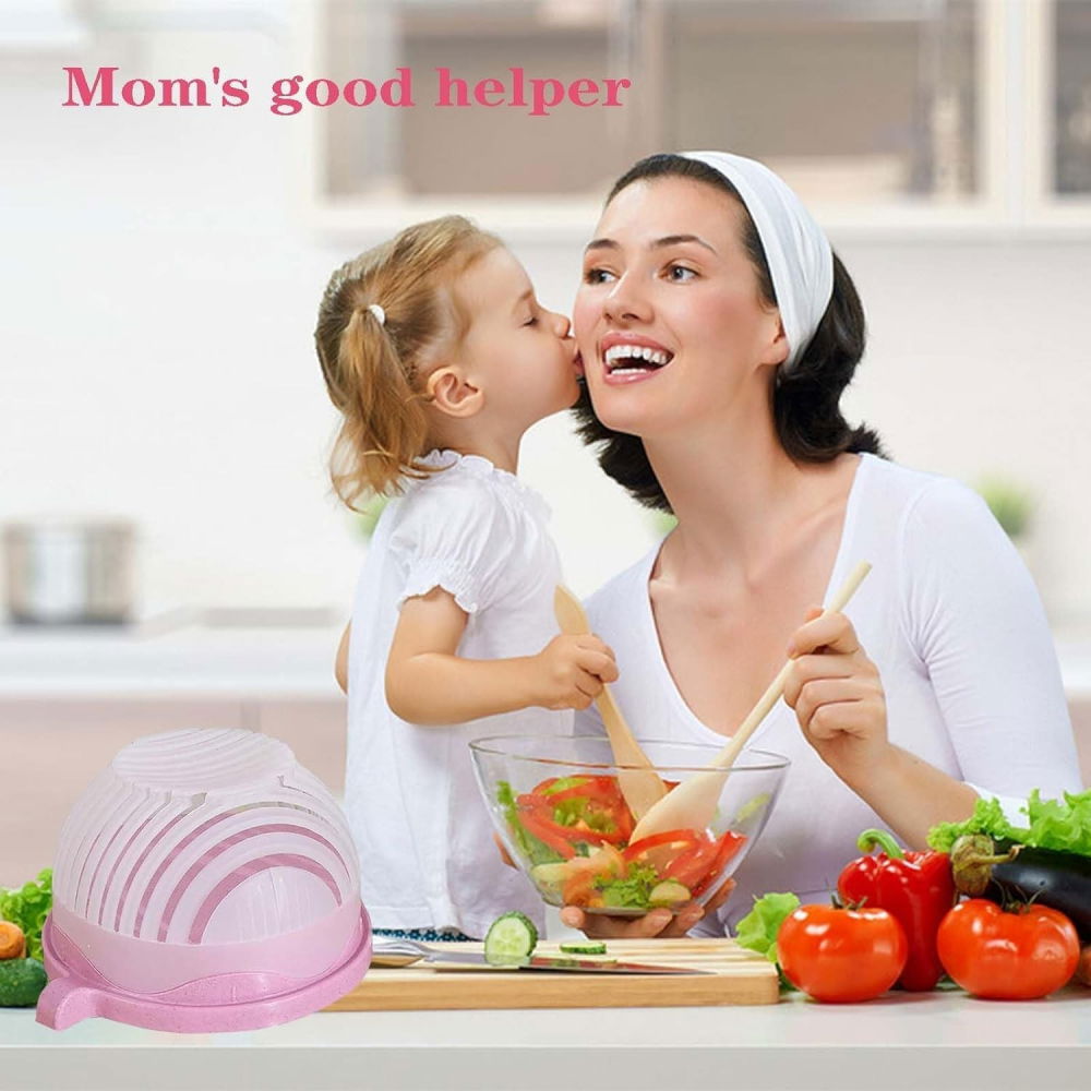 Bol feliator pentru salata, castron multifunctional pentru legume si fructe, pentru spalat si taiat legumele, cu scurgere si tocator, ergonomic, protectie pentru maini, 21x18.5x11.5 cm, roz [5]