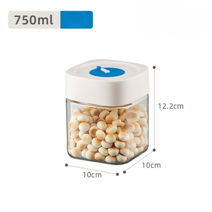 Borcan din sticla de inalta calitate, capac ermetic, uz casnic, depozitarea condimentelor sau a alimentelor umede si uscate, 750 ml, 10x10x12.2 cm, alb [2]