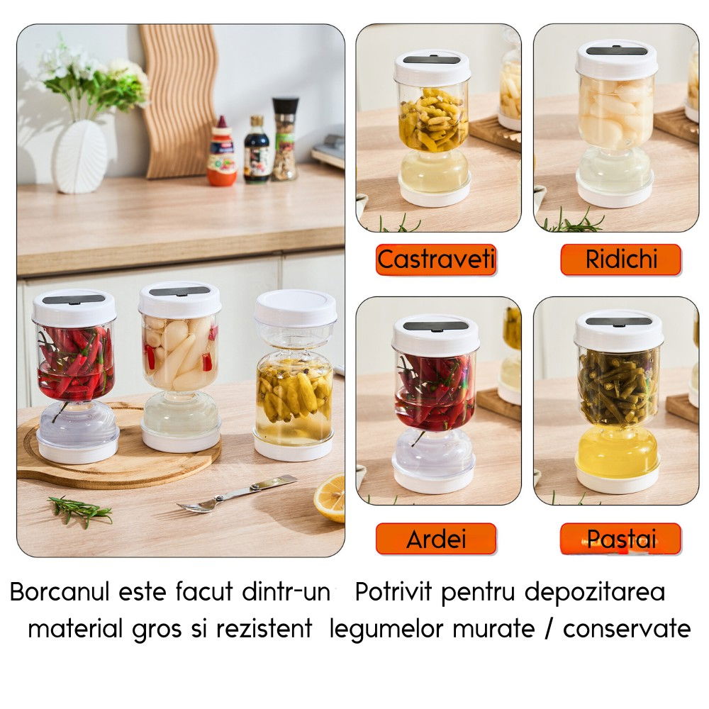 Borcan pentru muraturi, cu separator pentru lichide, ermetic, termorezistent, tip clepsidra, 1400 ml, abs, alb, 13.5x9.5 cm [7]