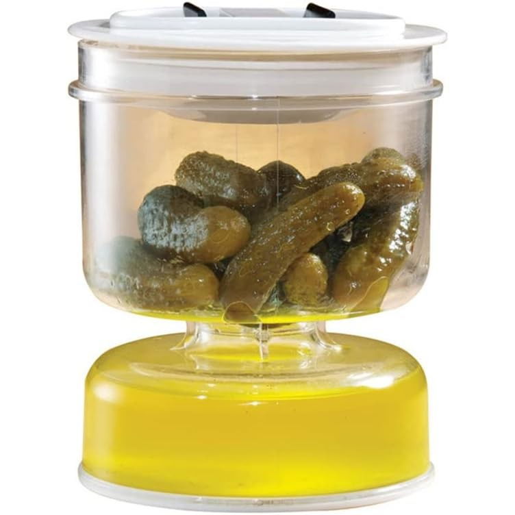 Borcan pentru muraturi, cu separator pentru lichide, ermetic, termorezistent, tip clepsidra, 800 ml, abs, alb, 13x11 cm [5]