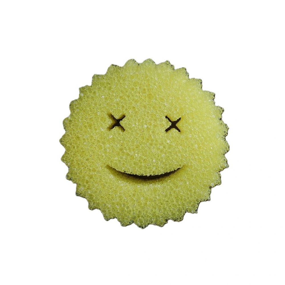 Burete de vase, rotund, din burete pu, model smiley face, doua fete, 10 x 4 cm, galben [1]