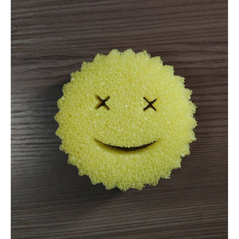 Burete de vase, rotund, din burete pu, model smiley face, doua fete, 10 x 4 cm, galben [2]