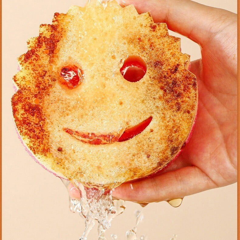 Burete de vase, rotund, din burete pu, model smiley face, doua fete, 10 x 4 cm, portocaliu/galben [4]