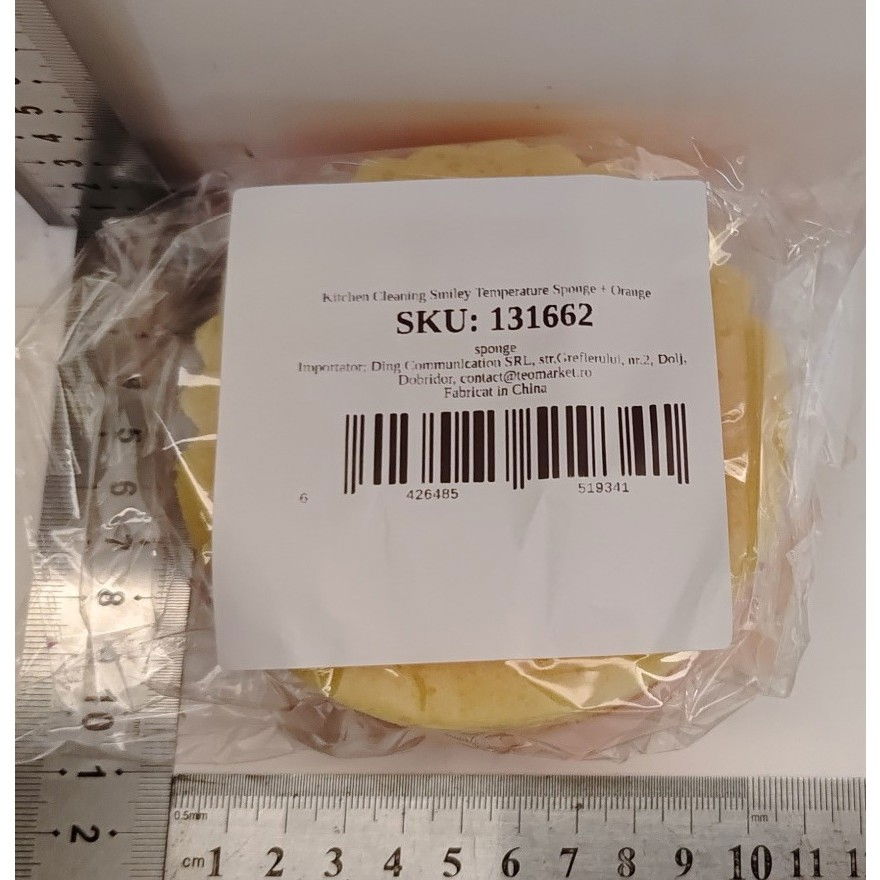 Burete de vase, rotund, din burete pu, model smiley face, doua fete, 10 x 4 cm, portocaliu/galben [5]