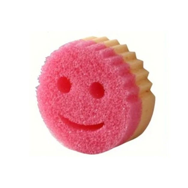 Burete de vase, rotund, din burete pu, model smiley face, doua fete, 10 x 4 cm, roz/galben [4]