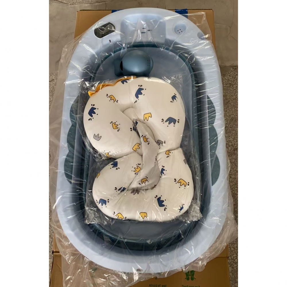 Cada de baie, pentru copii 0 luni - 6 ani, cu termometru, pliabila, perna suport inclusa, din plastic, 81.5 x 49 x 21.5 cm, albastru [7]