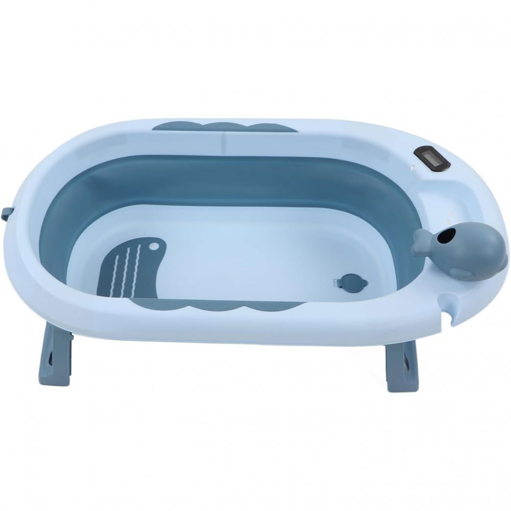 Cada de baie, pentru copii 0 luni - 6 ani, cu termometru, pliabila, perna suport inclusa, din plastic, 81.5 x 49 x 21.5 cm, albastru [5]