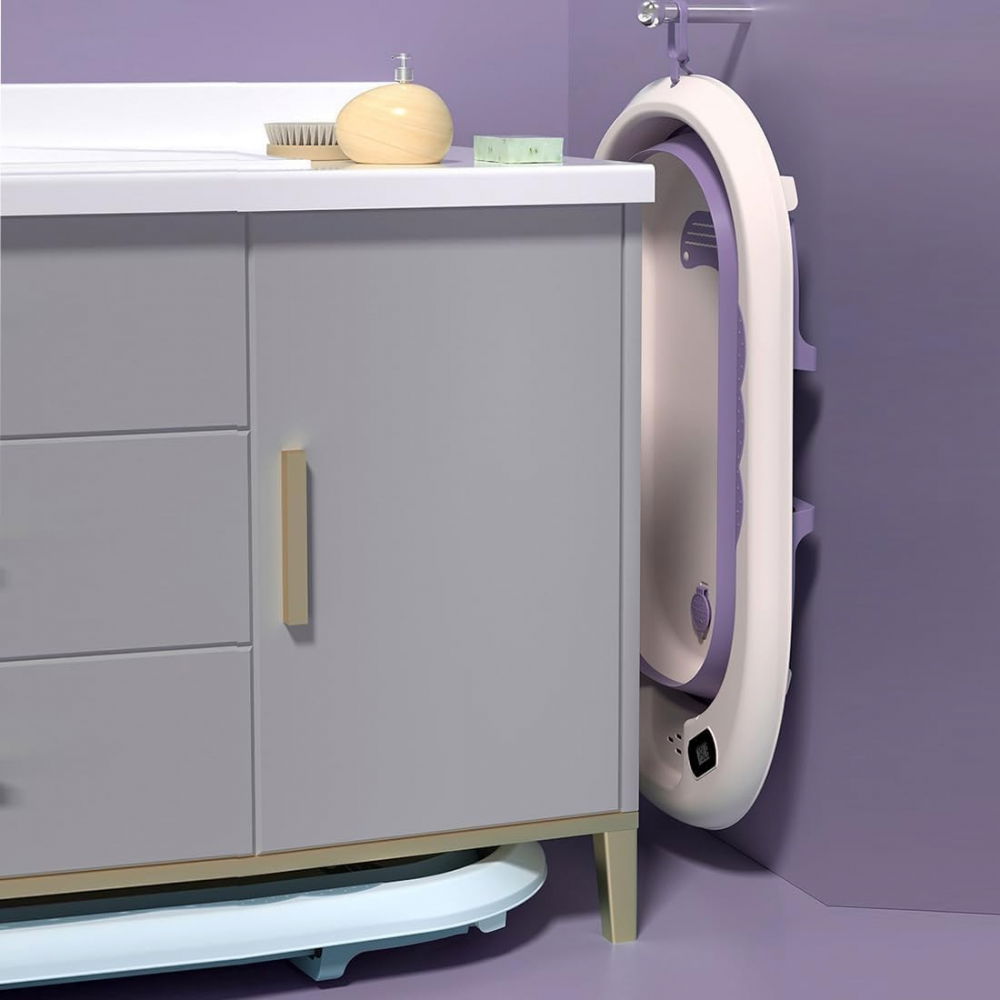 Cada de baie, pentru copii 0 luni - 6 ani, cu termometru, pliabila, perna suport inclusa, din plastic, 81.5 x 49 x 21.5 cm, mov [3]