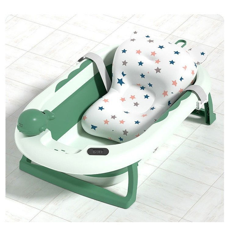 Cada de baie, pentru copii 0 luni - 6 ani, cu termometru, pliabila, perna suport inclusa, din plastic, 81.5 x 49 x 21.5 cm, verde [3]