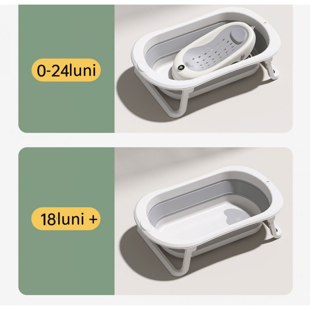 Cada de baie pliabila, cu suport, indicator de temperatura, 0-8 ani, din pp+tpr, 45 l capacitate, 80 x 50 x 23 cm, gri [4]