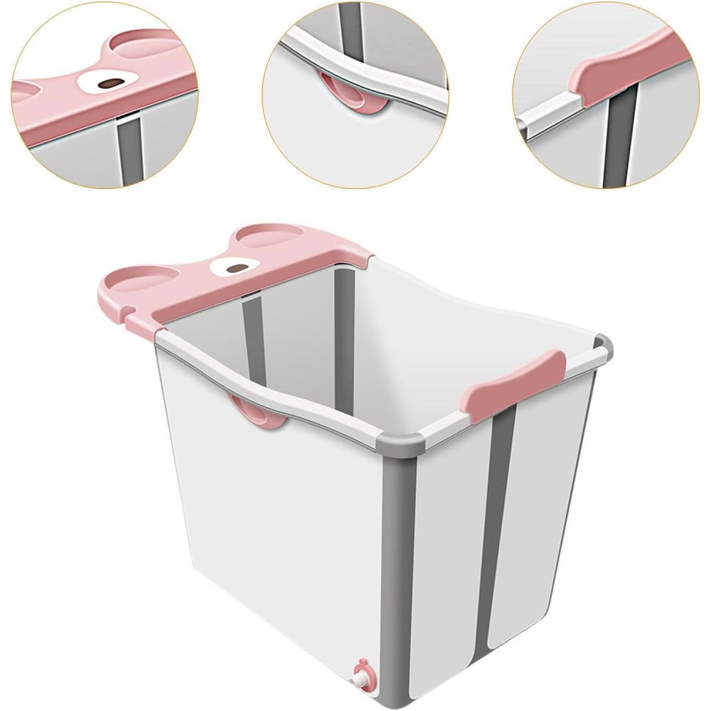 Cada pliabila pentru baie, din pp+tpe, pentru copii +6 luni, model ursulet, scaun de interior, detasabil, 82 x 50 x 54 cm, roz [5]