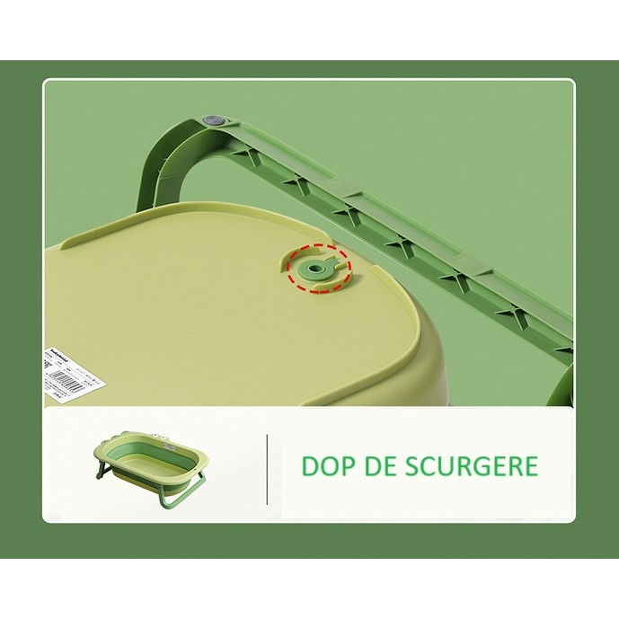 Cada pliabila pentru baie, din pp+tpr, pentru copii 0-6 ani, model crocodil, dop de scurgere, 80x54x21 cm, verde [4]