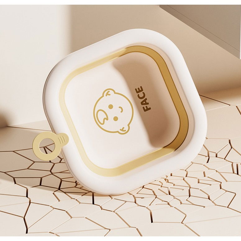 Cada pliabila pentru baie pentru copii, cadita pentru bebelusi, model patrat pentru fata, maro, 30x30x3.5 cm, 3.5 l [5]