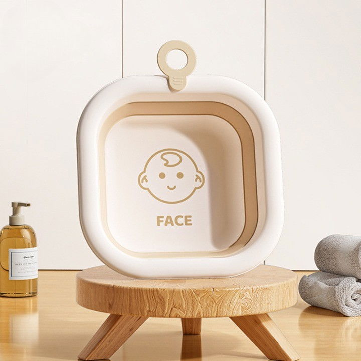 Cada pliabila pentru baie pentru copii, cadita pentru bebelusi, model patrat pentru fata, maro, 30x30x3.5 cm, 3.5 l [2]