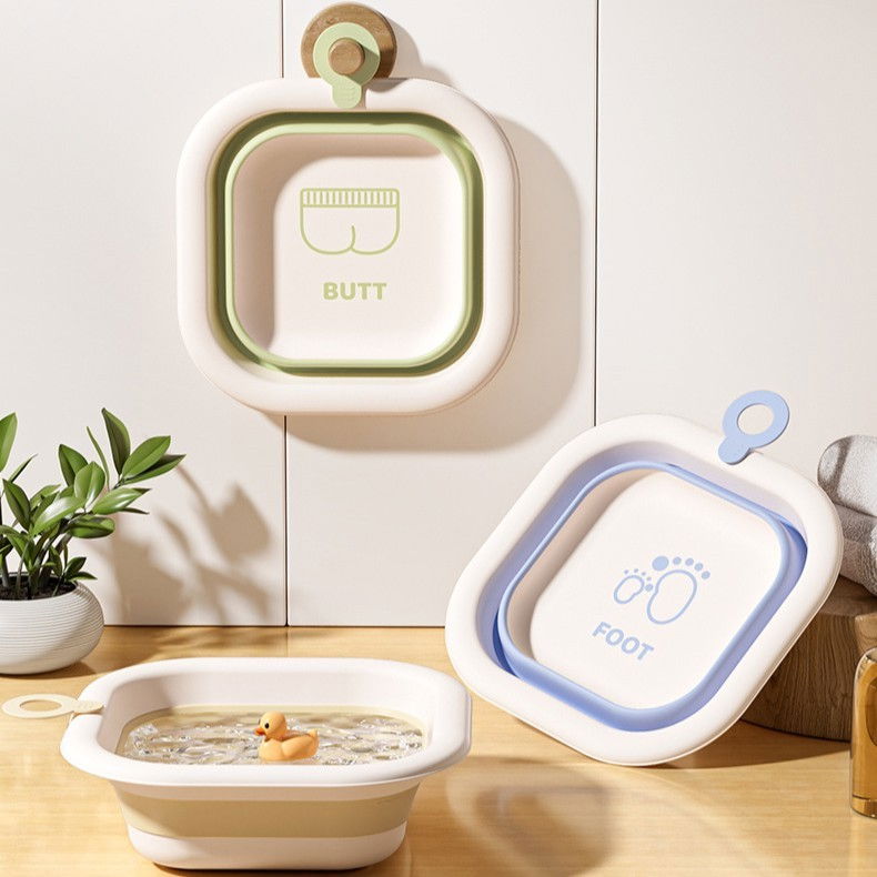 Cada pliabila pentru baie pentru copii, cadita pentru bebelusi, model patrat pentru fundulet, verde, 30x30x3.5 cm, 3.5 l [7]