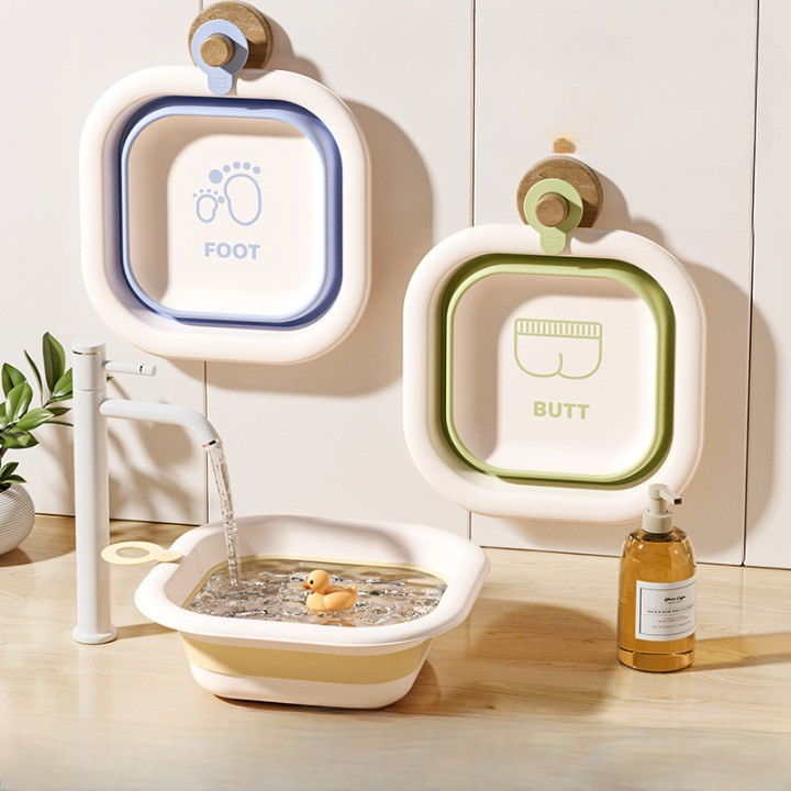 Cada pliabila pentru baie pentru copii, cadita pentru bebelusi, model patrat pentru picioare, albastru, 30x30x3.5 cm, 3.5 l [5]