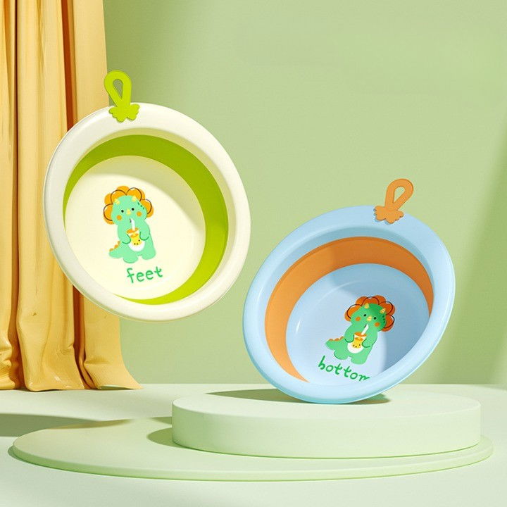 Cada pliabila pentru baie pentru copii, cadita pentru bebelusi, model rotund cu dinozaur, blue, 30x30x3.7 cm, 4l [3]