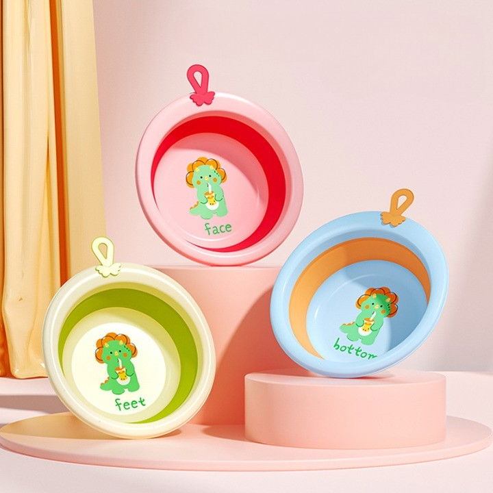 Cada pliabila pentru baie pentru copii, cadita pentru bebelusi, model rotund cu dinozaur, blue, 30x30x3.7 cm, 4l [5]