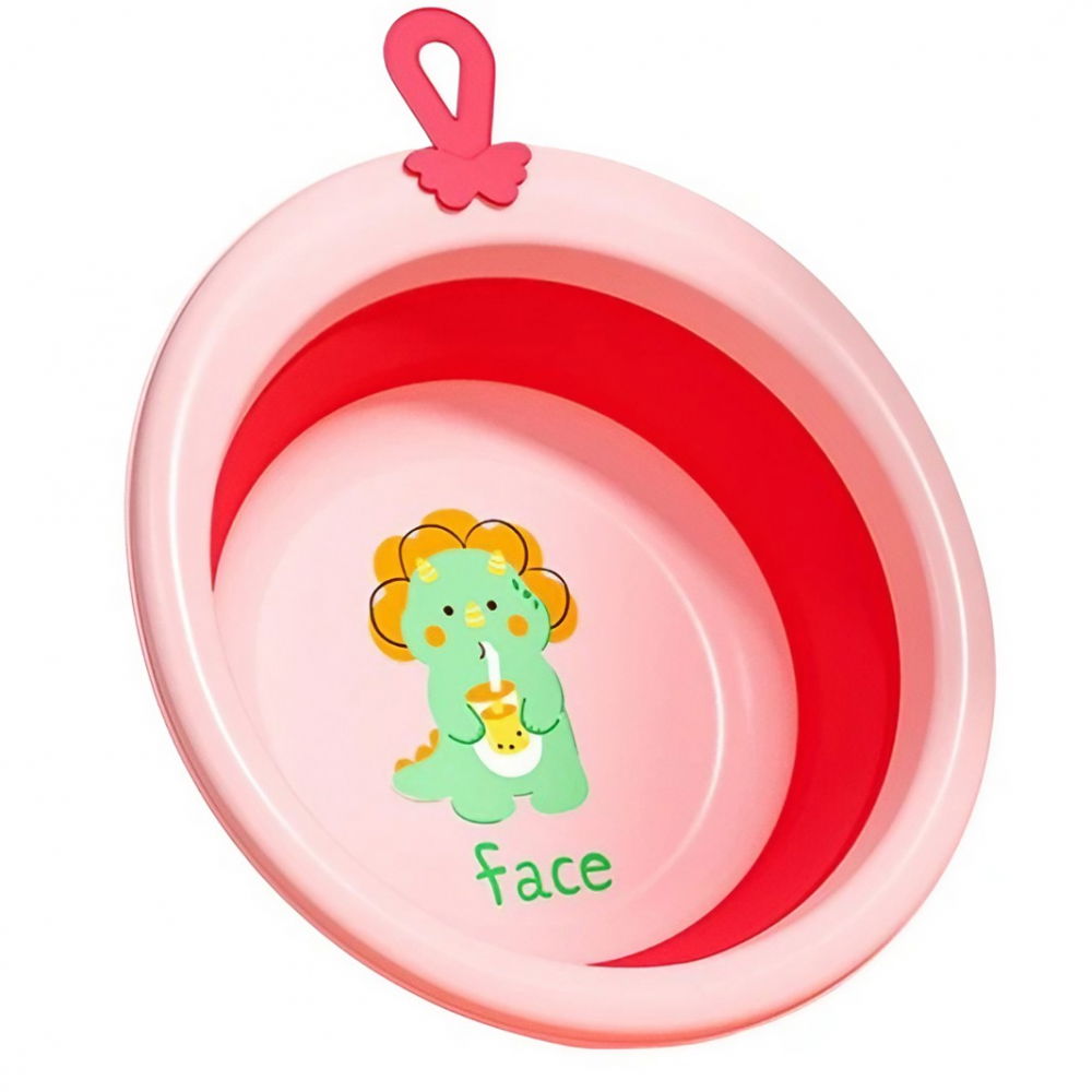 Cada pliabila pentru baie pentru copii, cadita pentru bebelusi, model rotund cu dinozaur, roz, 30x30x3.7 cm, 4l [1]