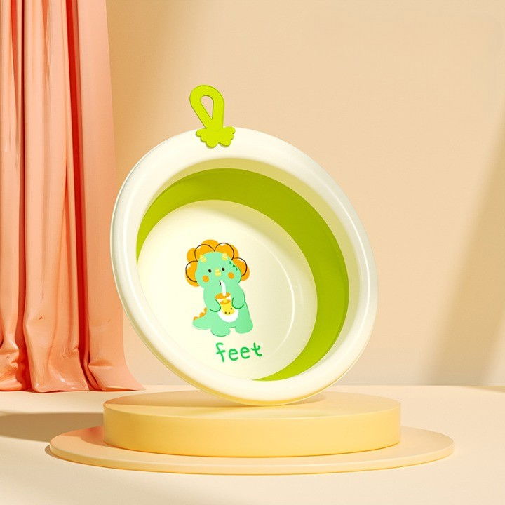 Cada pliabila pentru baie pentru copii, cadita pentru bebelusi, model rotund cu dinozaur, verde, 30x30x3.7 cm, 4l [6]