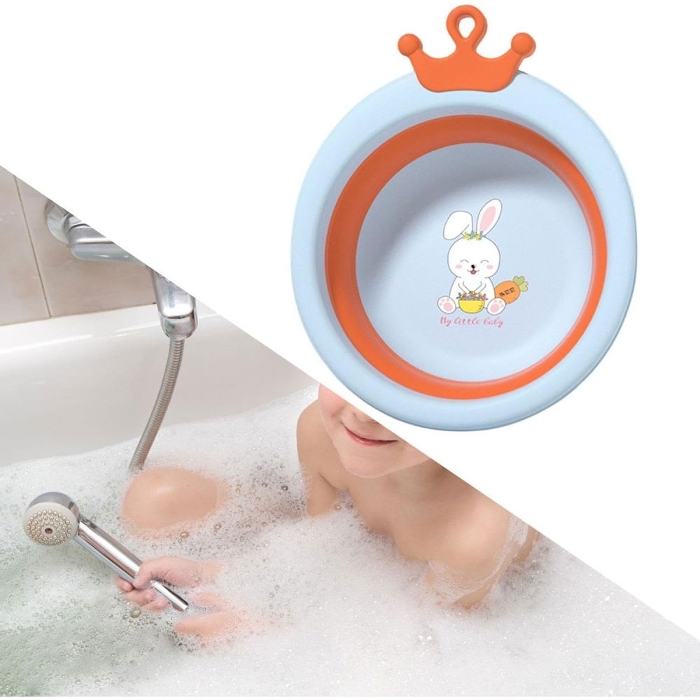 Cada pliabila pentru baie pentru copii, cadita pentru bebelusi, model rotund cu iepuras, blue, 30x31x3.5 cm, 3.3 l [5]