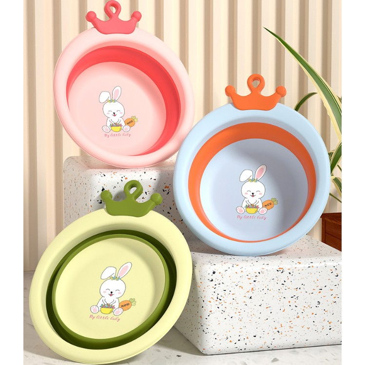 Cada pliabila pentru baie pentru copii, cadita pentru bebelusi, model rotund cu iepuras, roz, 30x31x3.5 cm, 3.3 l [5]