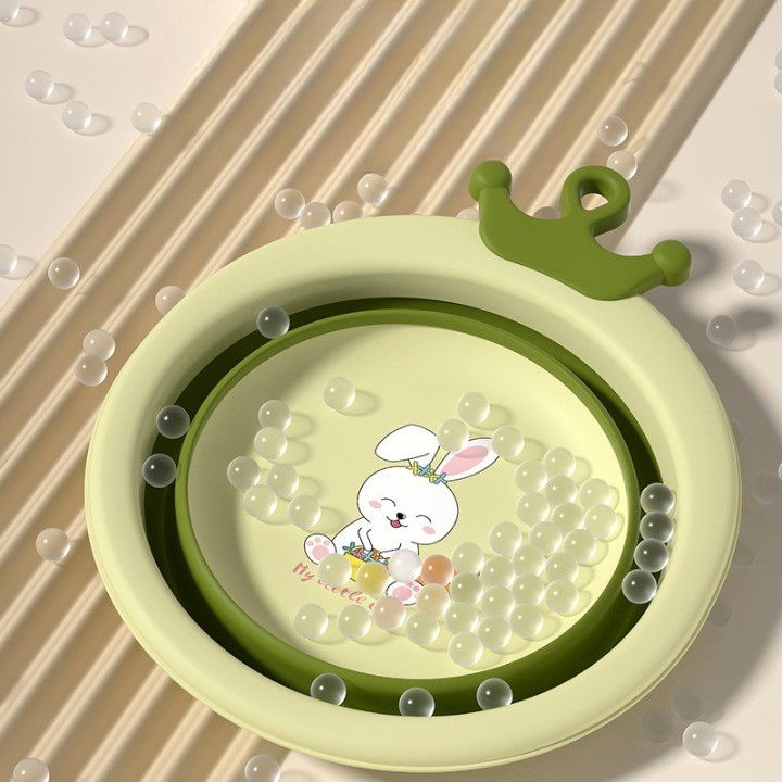 Cada pliabila pentru baie pentru copii, cadita pentru bebelusi, model rotund cu iepuras, verde, 30x31x3.5 cm, 3.3 l [3]