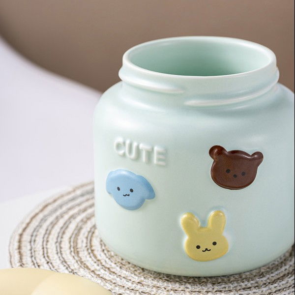 Cana pentru copii, din portelan, print figurine animalute, model cute, cana cu capac, ceasca pentru cafea, ceai, 400ml albastru deschis [5]