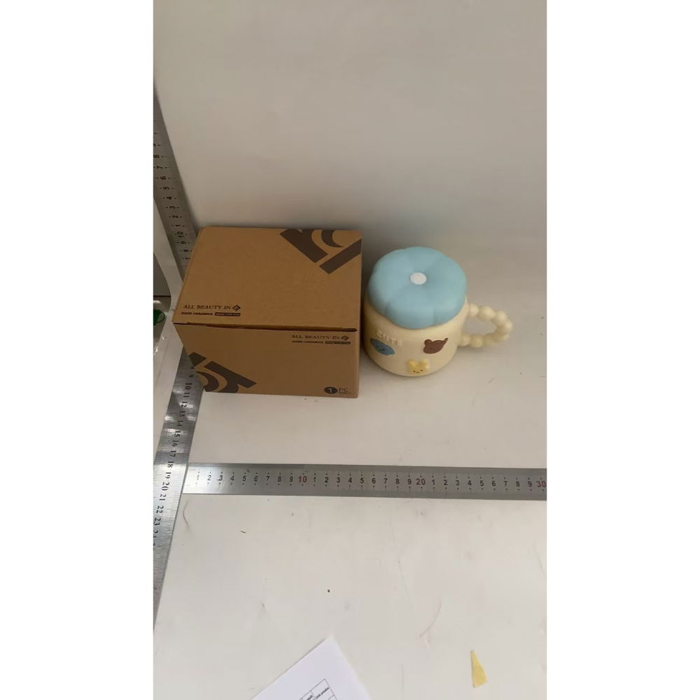 Cana pentru copii, din portelan, print figurine animalute, model cute, cana cu capac, ceasca pentru cafea, ceai, 400ml galben deschis [2]