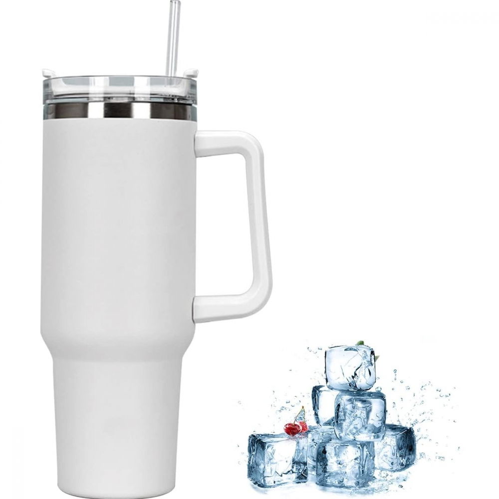 Cana termos din plastic, pentru bauturi calde si reci, cu maner, 9.9x9.9x27 cm, alb [3]